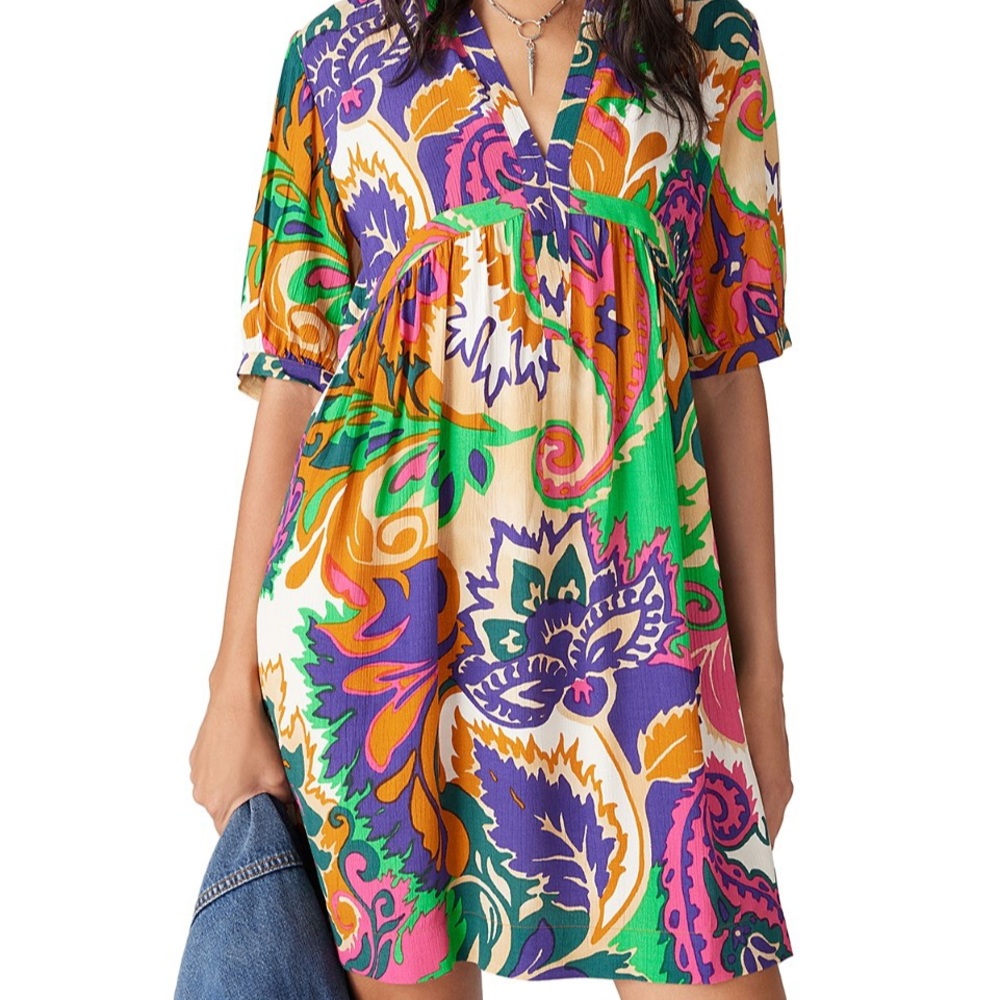 ba&sh Yellow and Purple Graphic Midi Dress